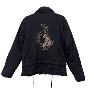 Baby Phat Bomber Jacket Women’s 1X Black Full Zip Bling Y2K Street wear